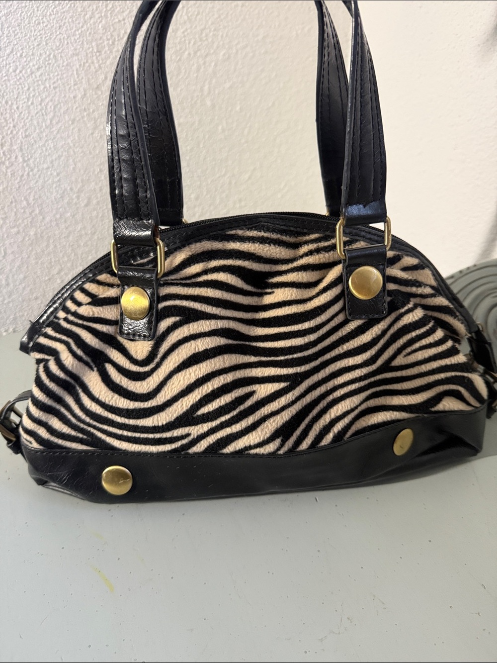 Club rochelier Handbag Black & Cream Zebra-Print Women’s Satchel Bag